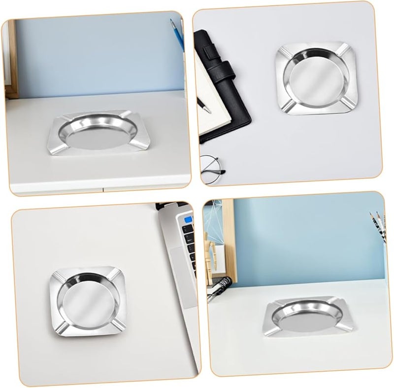 حامل رماد السجائر الحديث من الفولاذ المقاوم للصدأ 12 قطعة مربعة للمنزل والمكتب والبار - Image 3